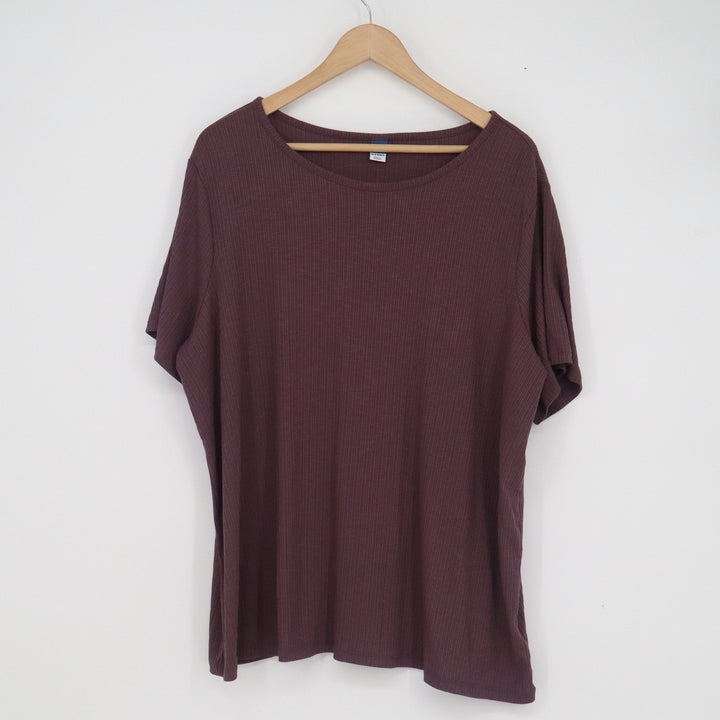 Old Navy Luxe Womens XXL Plum Purple Ribbed Short Sleeve Scoop Neck Tee