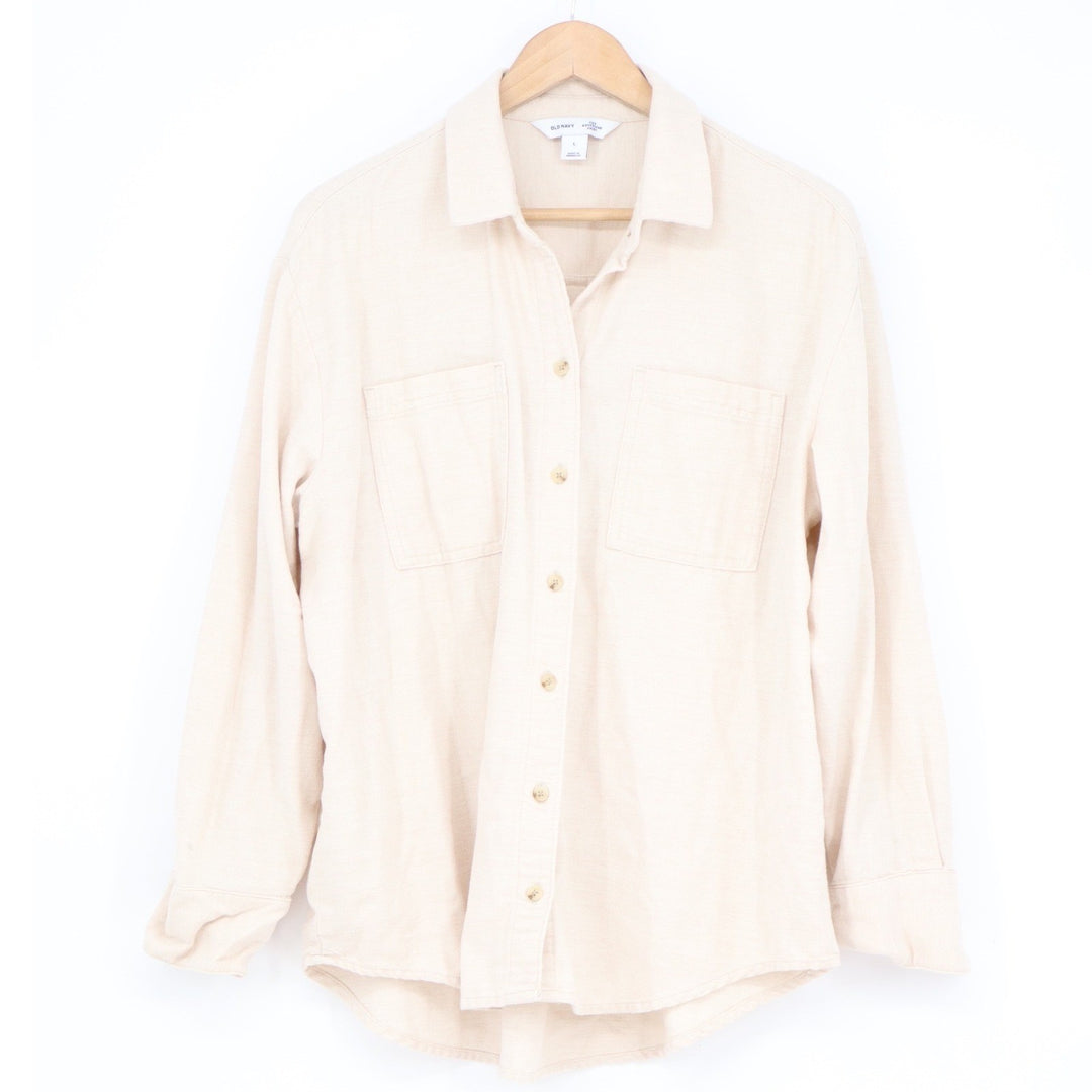 Old Navy The Boyfriend Shirt Beige Cream Button Down Long Sleeve Large