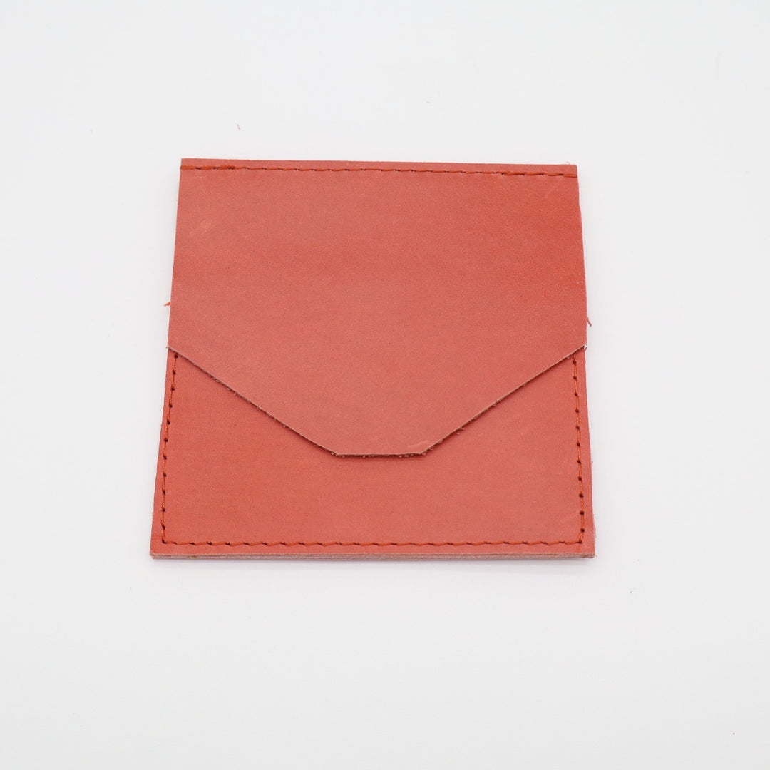 ABLE Womens Minimalist Card Holder Orange Leather Embossed Logo Fold Over Flap