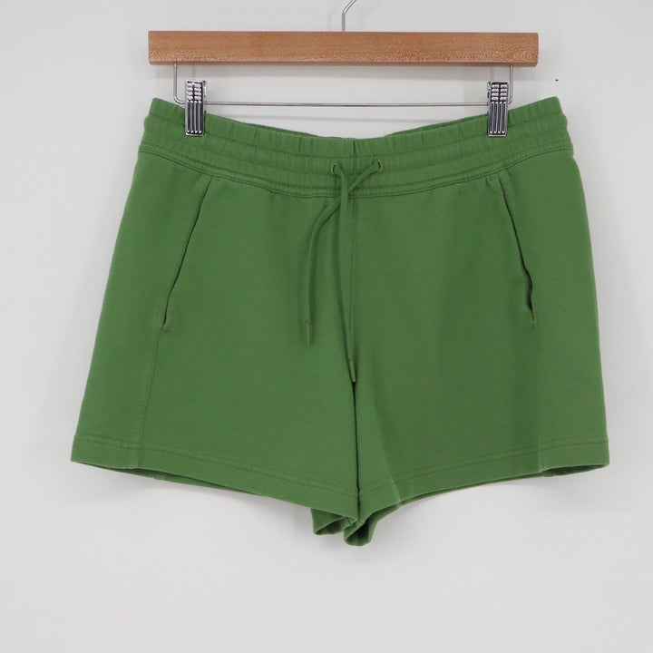 Athleta Womens Green Sweat Shorts Elastic Drawstring Waist Pockets Size S