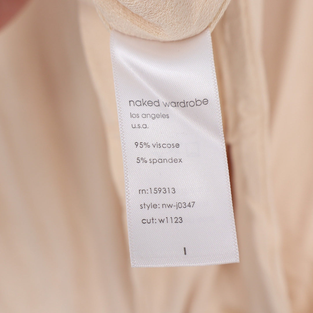 Naked Wardrobe Long Sleeve V-Neck Jumpsuit Peach Beige Size L NEW