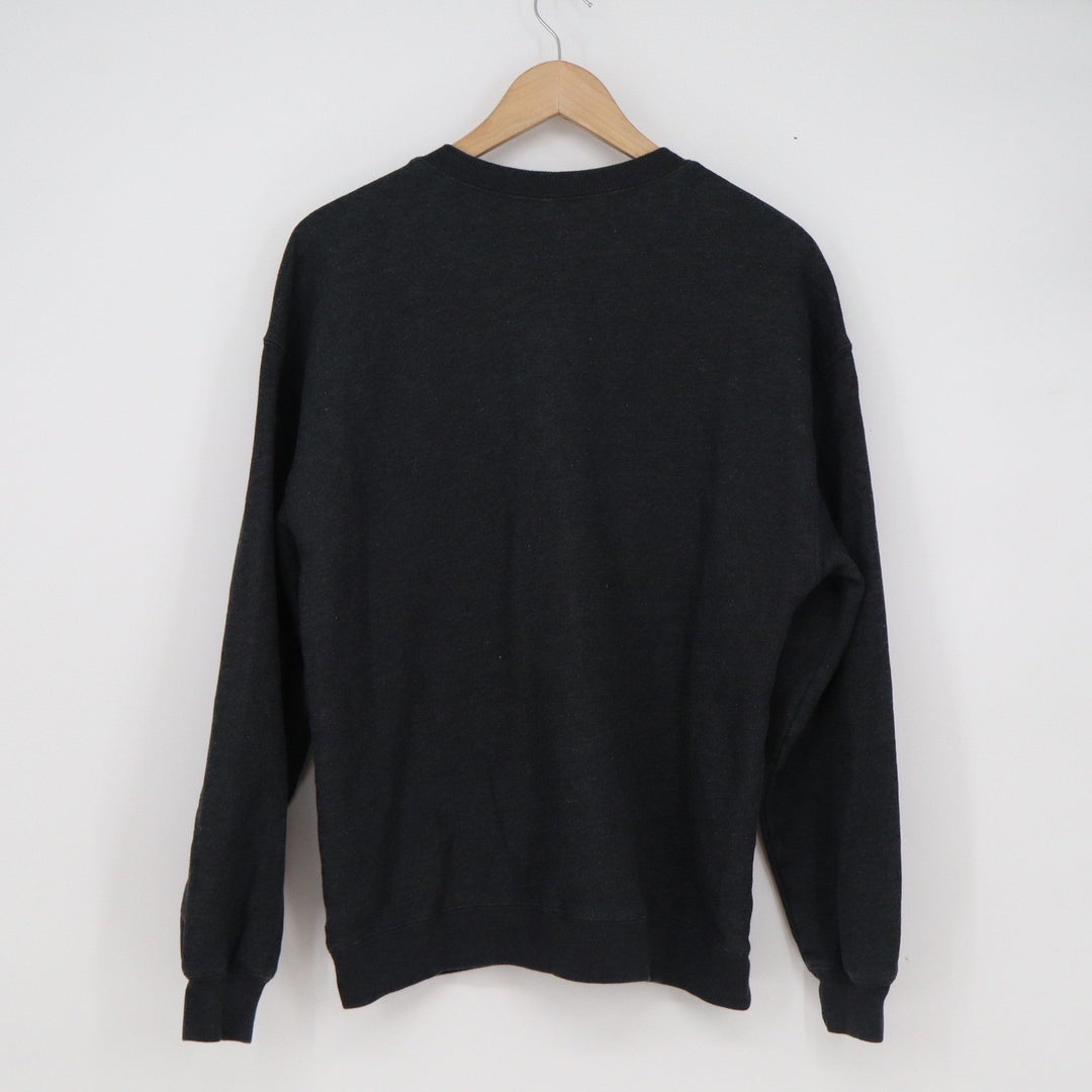 Charcoal Gray Velvet Flock Floral Rose Bleach Effect Fleece Sweatshirt M