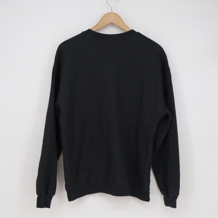 Charcoal Gray Velvet Flock Floral Rose Bleach Effect Fleece Sweatshirt M