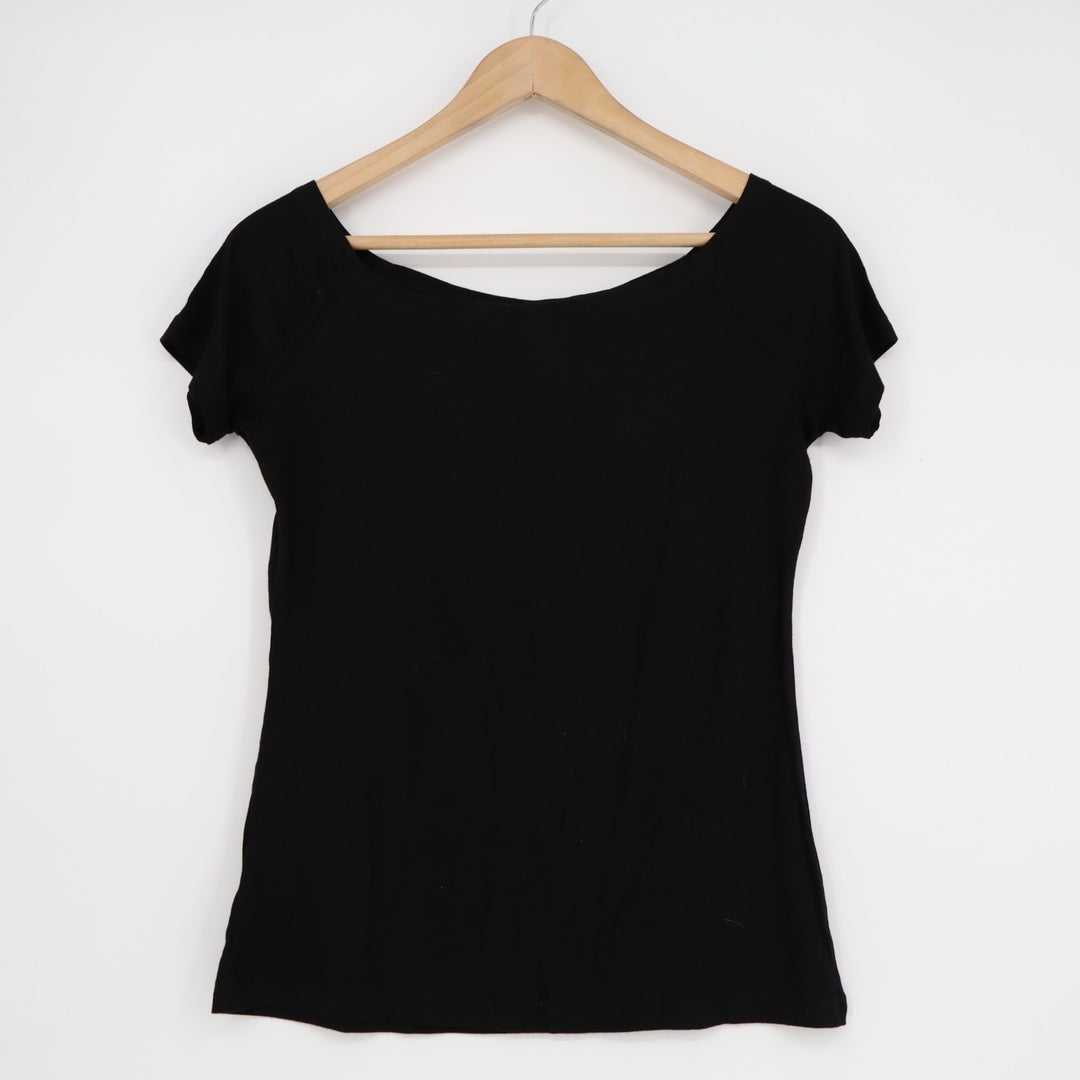 Fuinloth Crop Top Womens Medium Black Stretch Short Sleeve Round Neck Pullover