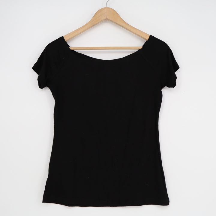 Fuinloth Crop Top Womens Medium Black Stretch Short Sleeve Round Neck Pullover