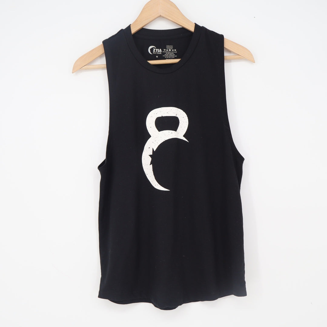 ZYIA Active Muscle Tank Women S Kettlebell Graphic Black Sleeveless Excellent