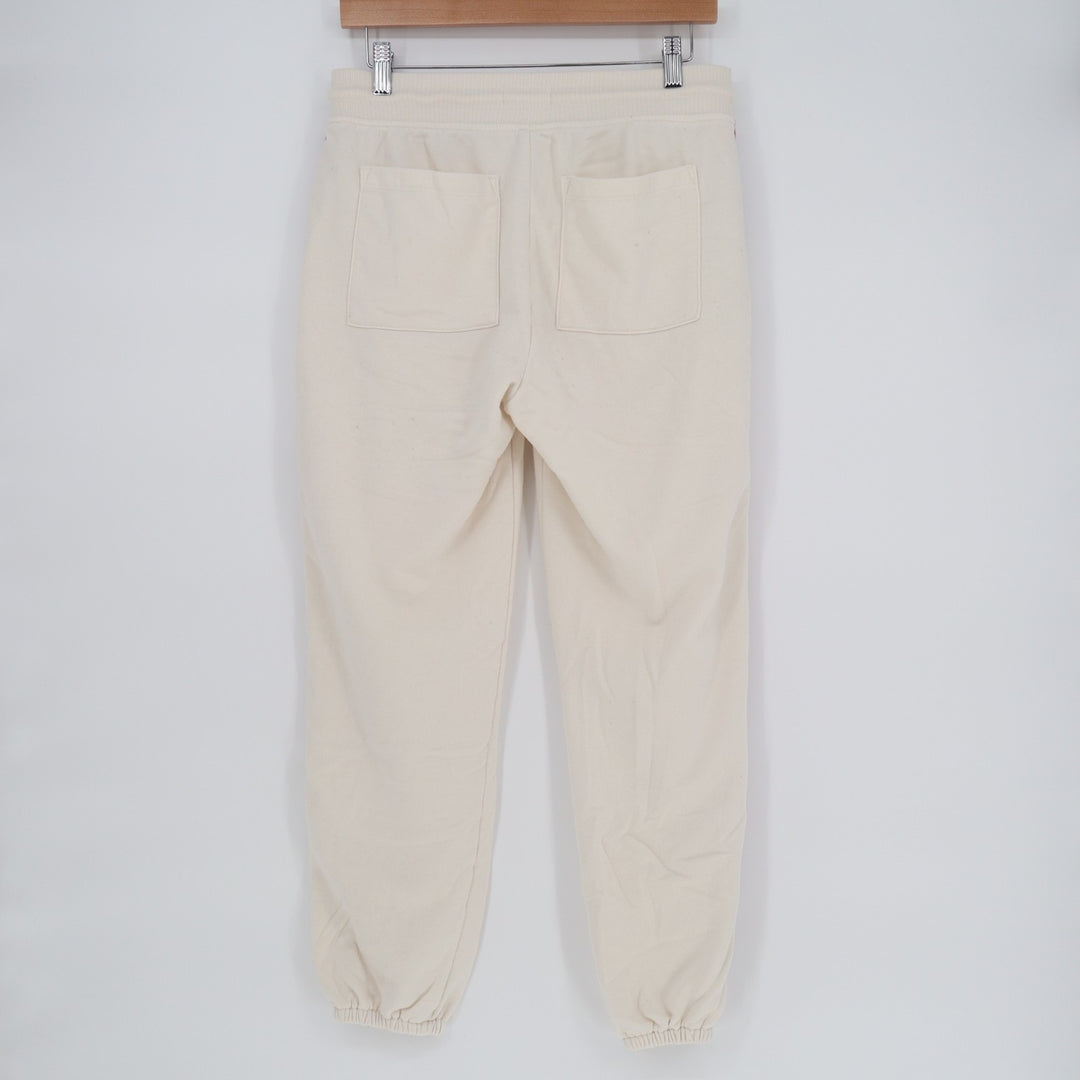 Lou & Grey Jogger Pants Womens Small Cream Side Stripe Cotton French Terry Lined