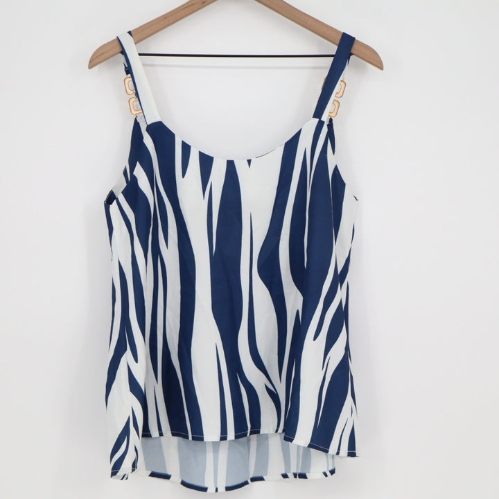 Chicme Cropped Top Womens Medium Blue White Zebra Print Scoop Neck Sleeveless