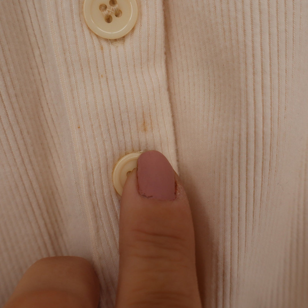 Cream Ribbed Button Front Tank Top Sleeveless Crew Neck Knit Vest Small