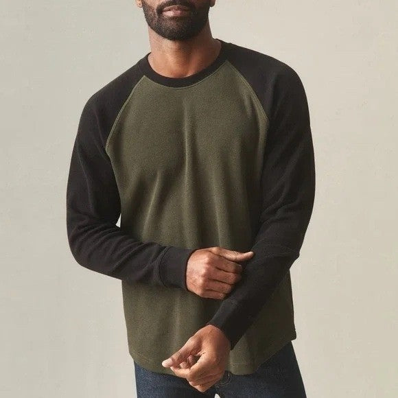 American Giant French Rib T-Shirt Mens M Olive Black Colorblock Raglan Sleeve