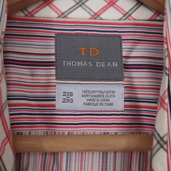 Thomas Dean Button-Down Mens 2XB Shirtmaker's Cloth Multi-Stripe Red Blue Fair