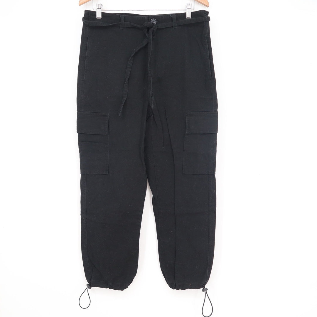 Elwood Mens Black Cotton Cargo Pants Drawstring Bungee Ankle Size 32 Streetwear