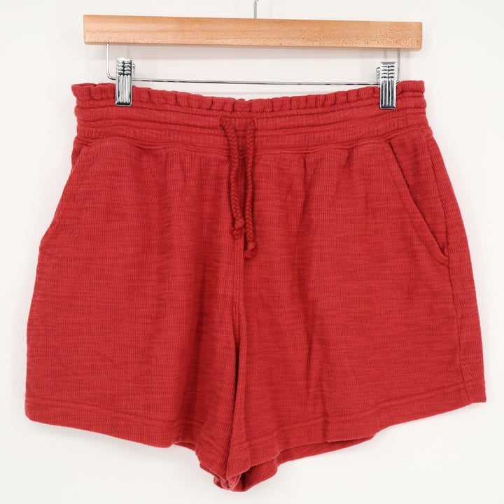 Aerie Womens Red Slub Knit Lounge Shorts Smocked Drawstring Waist Small Pockets