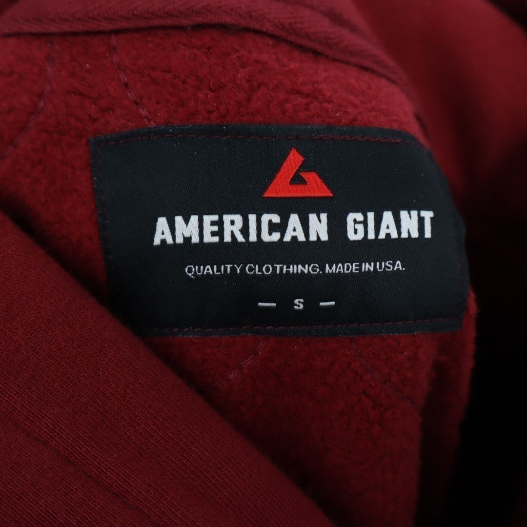 American Giant Hoodie Mens Small Red Logo Fleece Lined Quilted Cotton Warm