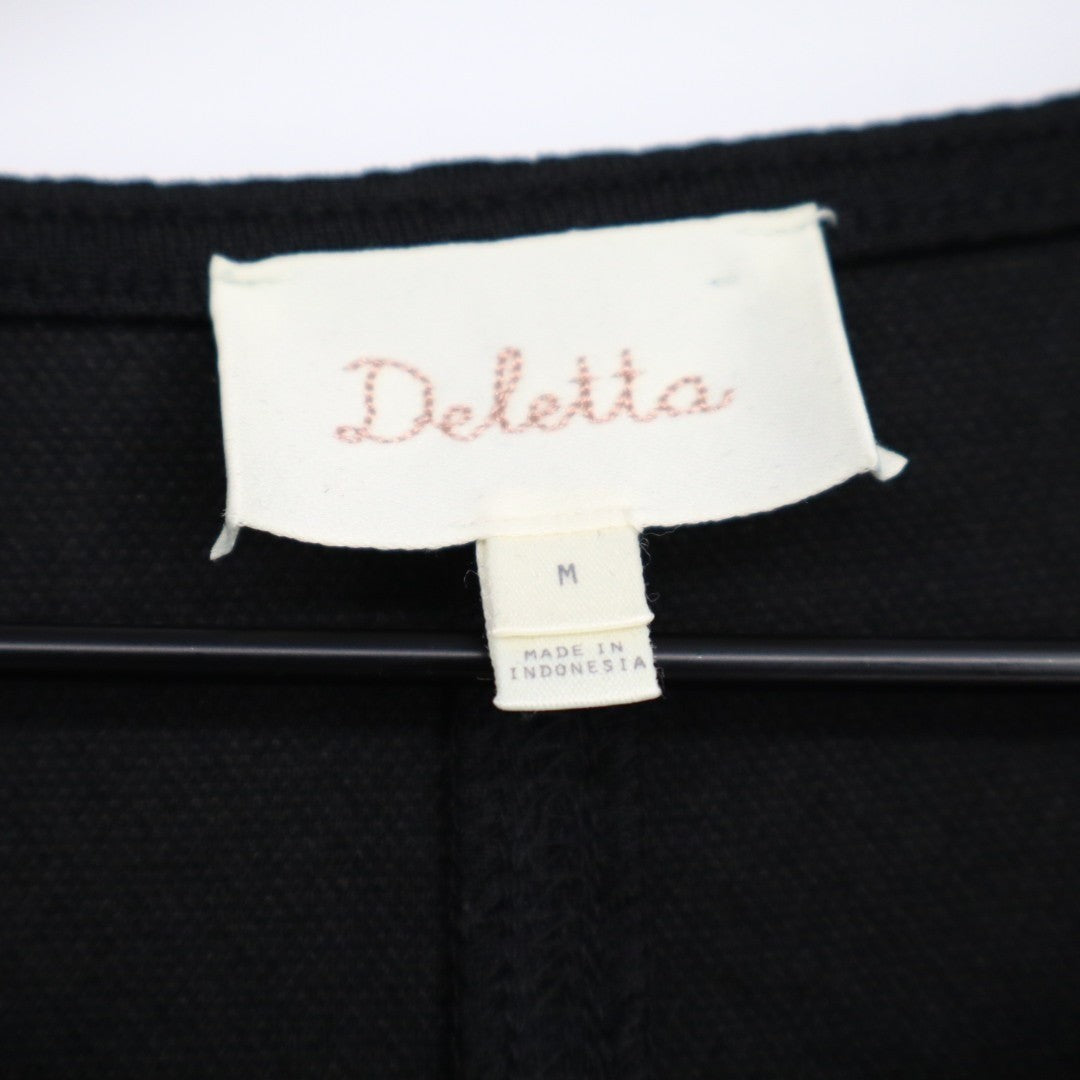 Deletta T-Shirt Womens Medium Black Ruched Front Short Sleeve Round Neck Outdoor