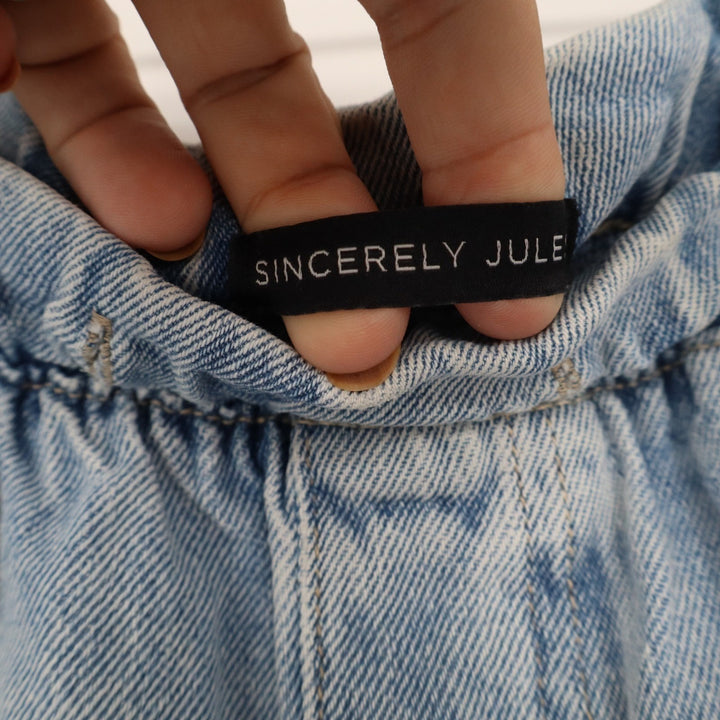 Sincerely Jules Womens Distressed Straight Leg Jeans Light Wash Elastic Waist S