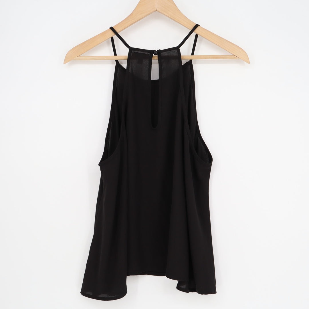 Lily White Tank Top Womens XL Black Spaghetti Strap Double Layer Scoop Pullover