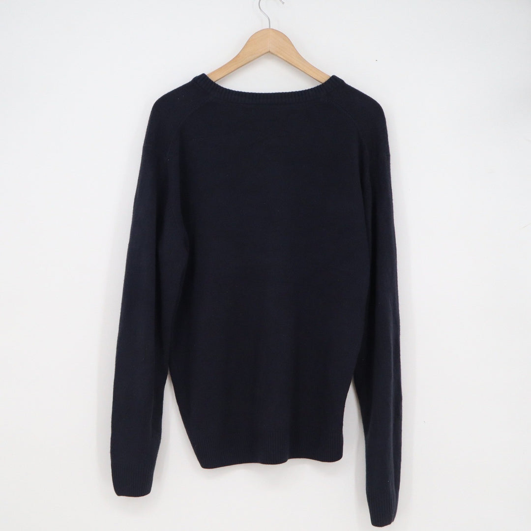 US Polo Assn Mens V Neck Sweater Navy Blue Large Embroidered Logo Acrylic Knit