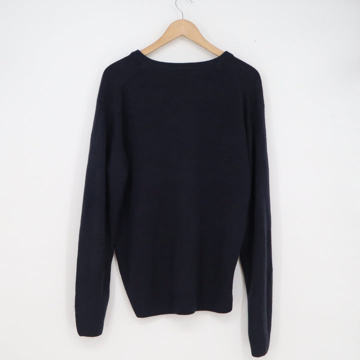 US Polo Assn Mens V Neck Sweater Navy Blue Large Embroidered Logo Acrylic Knit
