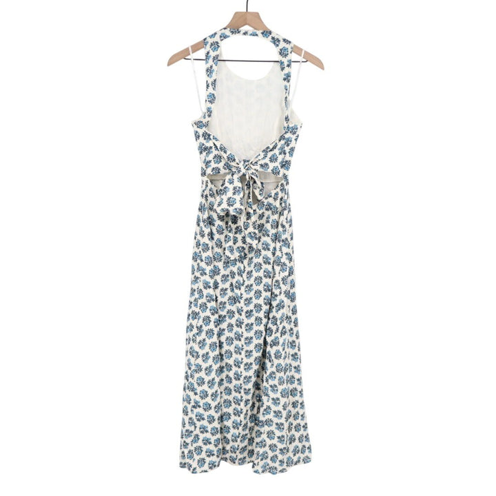 Lulus Flirty Fave Midi Dress Womens XS White Floral Cotton Tie-Back Round Neck