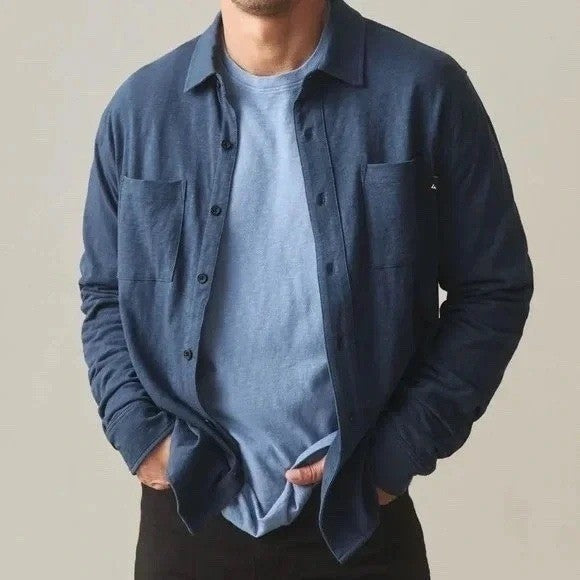 American Giant Premium Slub Shirt Mens Large Dark Denim Blue Texture Button Up