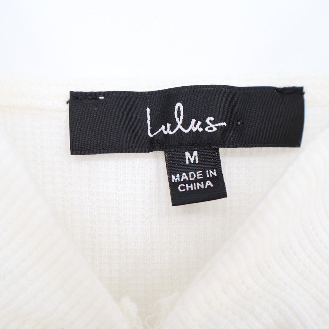 Lulus Bodysuit Women Medium White Stretch Knitted Split-Neck Spaghetti Strap