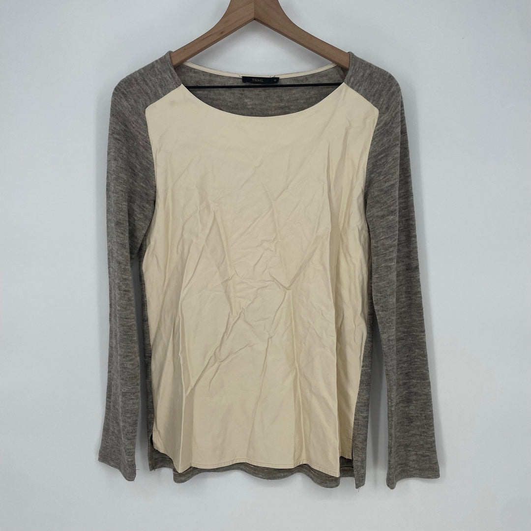 THML Cream & Gray Color Block Long Sleeve Top Shirt Womens Size Medium