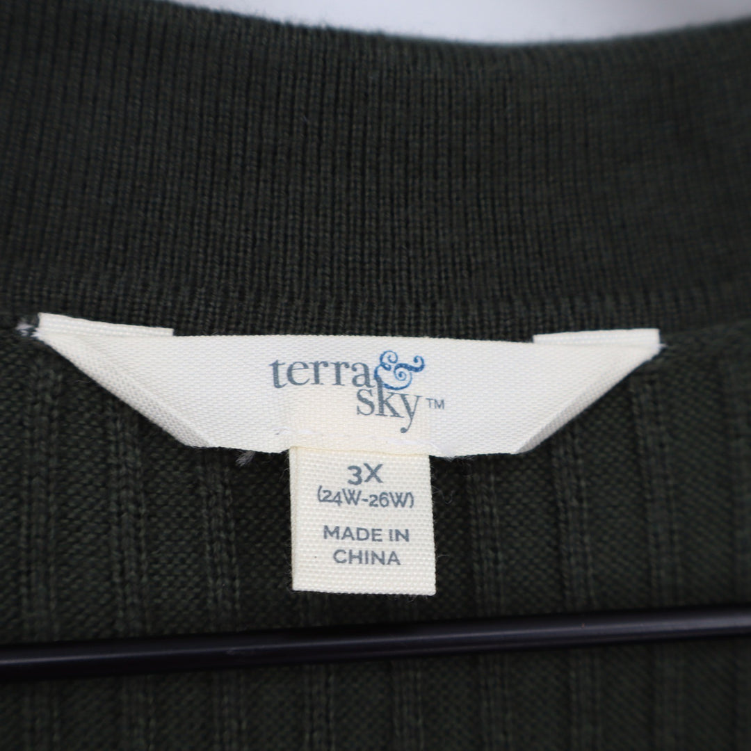 Terra & Sky Polo Sweater Dress Womens 3X Polo Sweater Dress Green Ribbed NEW