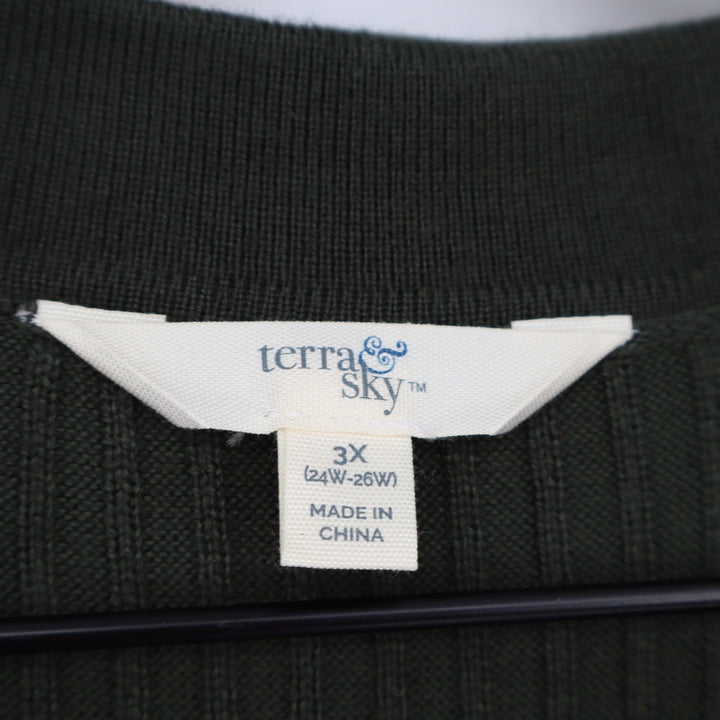 Terra & Sky Polo Sweater Dress Womens 3X Polo Sweater Dress Green Ribbed NEW