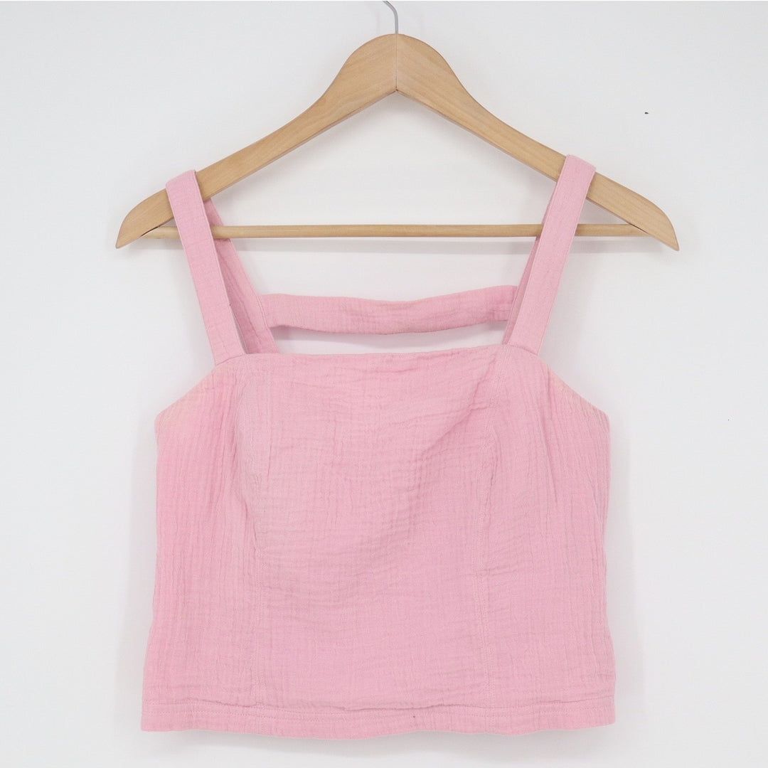 Anthropologie Pink Cotton Gauze Smocked Back Camisole Top Small