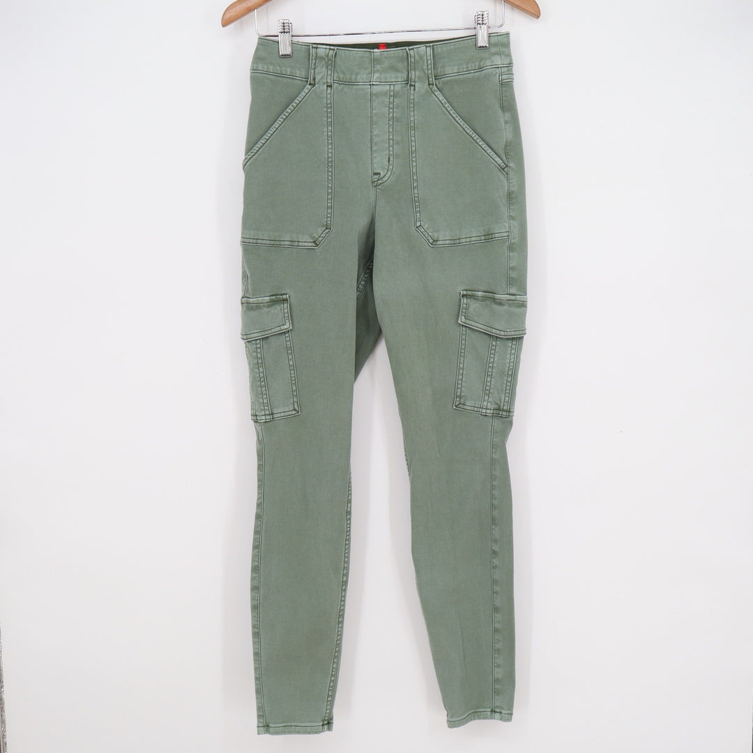Spanx Stretch Twill Cargo Pants Olive Green Skinny High Rise Tummy Control L
