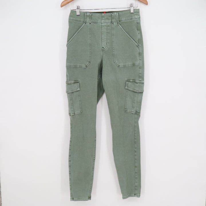 Spanx Stretch Twill Cargo Pants Olive Green Skinny High Rise Tummy Control L