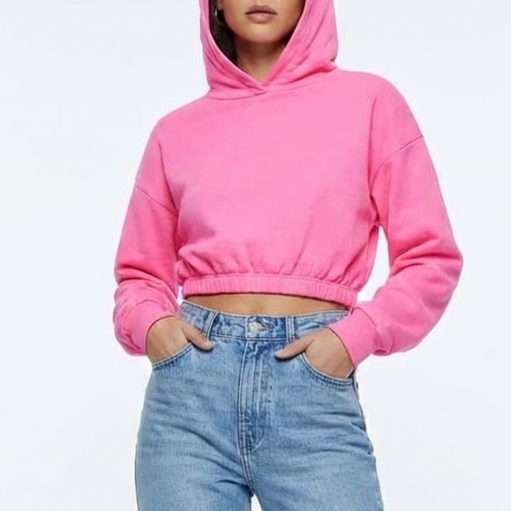 Naked Wardrobe Pink Cropped Hoodie Sweatshirt XS Bubblegum Neon