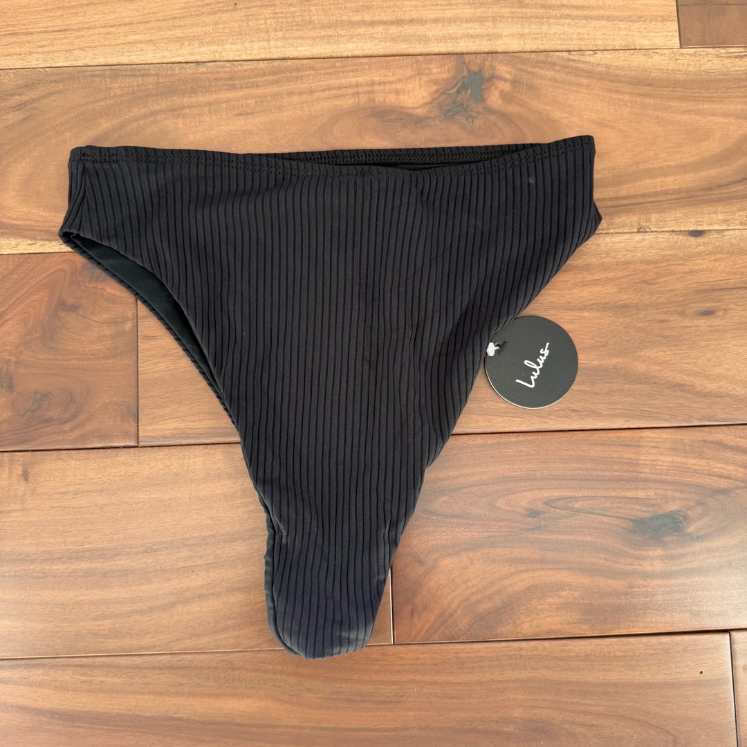 Lulus Black Ribbed High Waisted Bikini Bottoms Size M