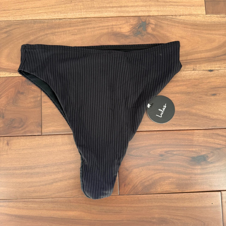 Lulus Black Ribbed High Waisted Bikini Bottoms Size M