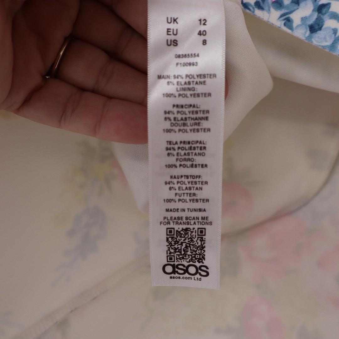 ASOS Floral Strapless Midi Dress Cream Pink Yellow Ruffle Wrap Size 8 NEW