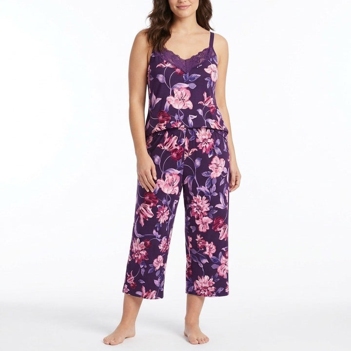 Linea Donatella 2-PC Pajamas Set Women XL Purple Floral Stretch Adjustable Strap