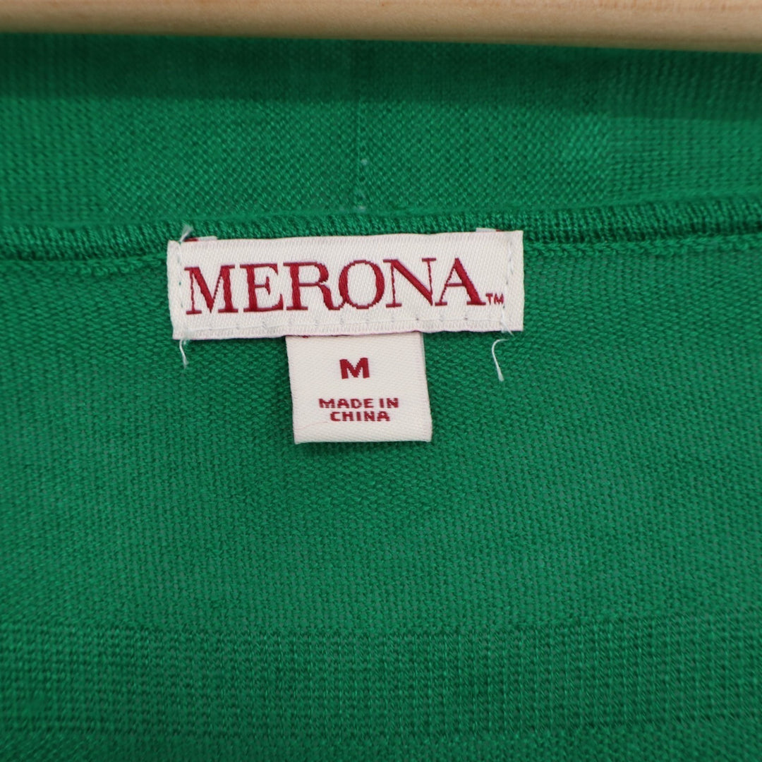 Merona Cardigan Sweater Womens Medium Green Patch Pockets Open Front Pullover