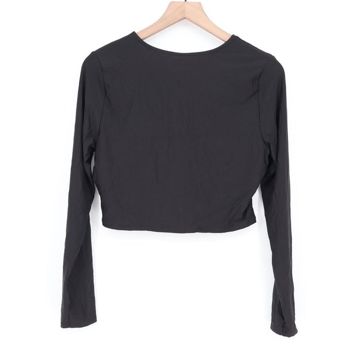 CALIA Womens LS Ruched Rashguard Pure Black UPF 50+ Cropped Top Large