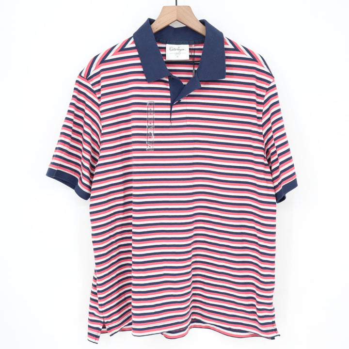 Walter Hagen Mens XL Clubhouse Stripe Pique Polo Pink Navy Blue