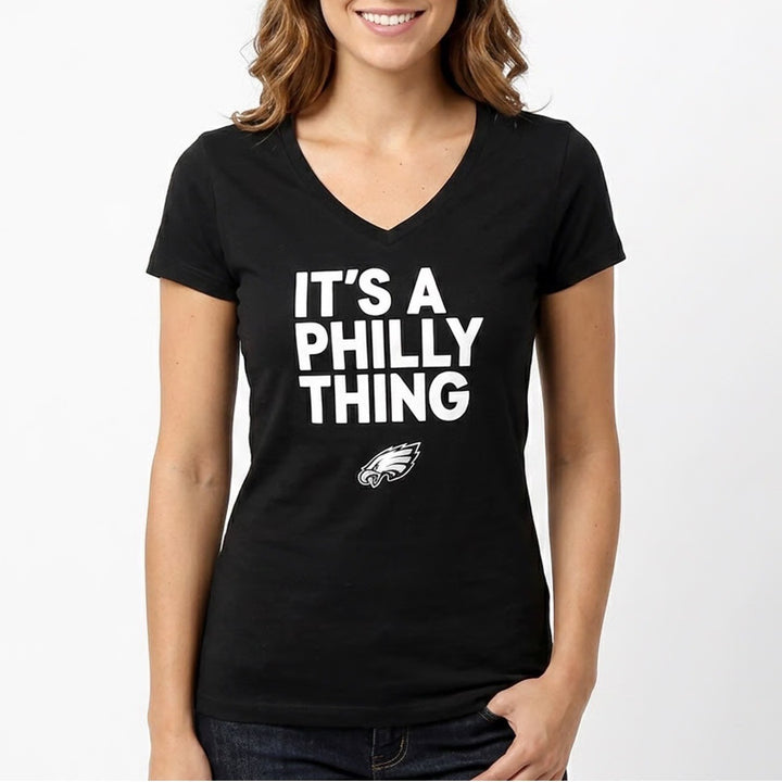 Philadelphia Eagles T-Shirt Women Large Black New Era It's A Philly Thing V-Neck