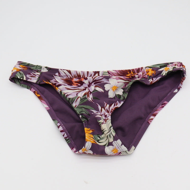 Kona Sol Bikini Bottom Womens Medium Hipster Purple Floral Ruched Excellent