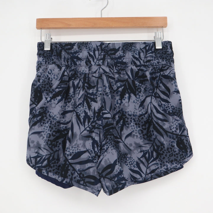 Avia Womens 2-in-1 Running Shorts Navy Grey Botanical Print Size M 8-10 Zip