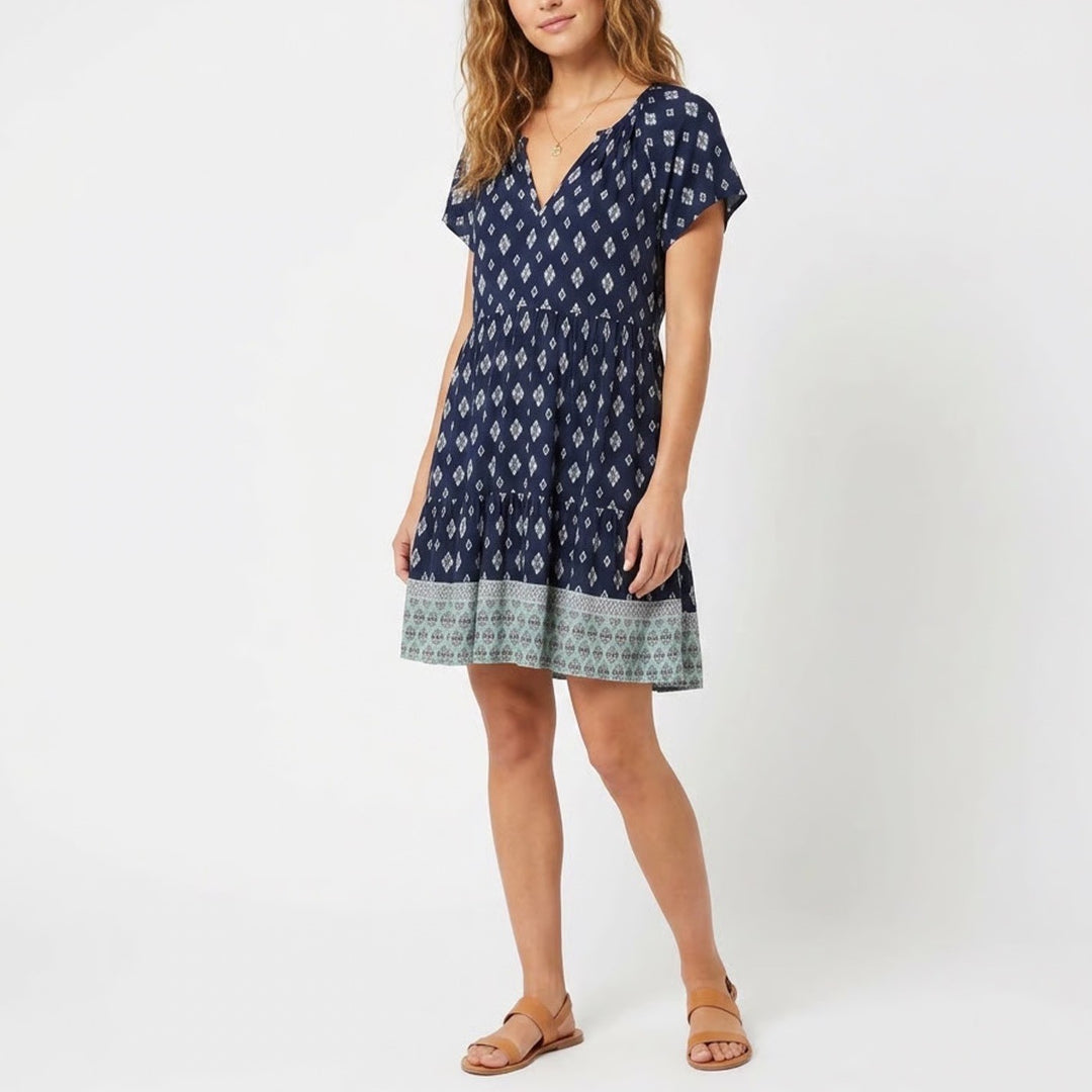 Knox Rose Shift Dress Womens Small Navy Floral Short Sleeve V-Neck Pullover