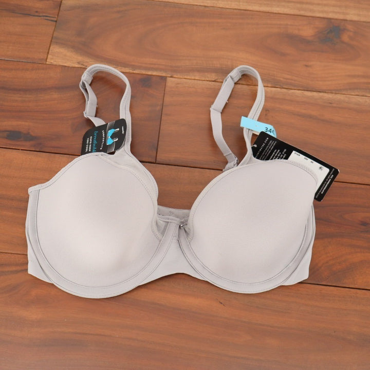 Bali One Smooth U Ultra Lite Neckline Bra Womens 34C Crystal Gray Underwire