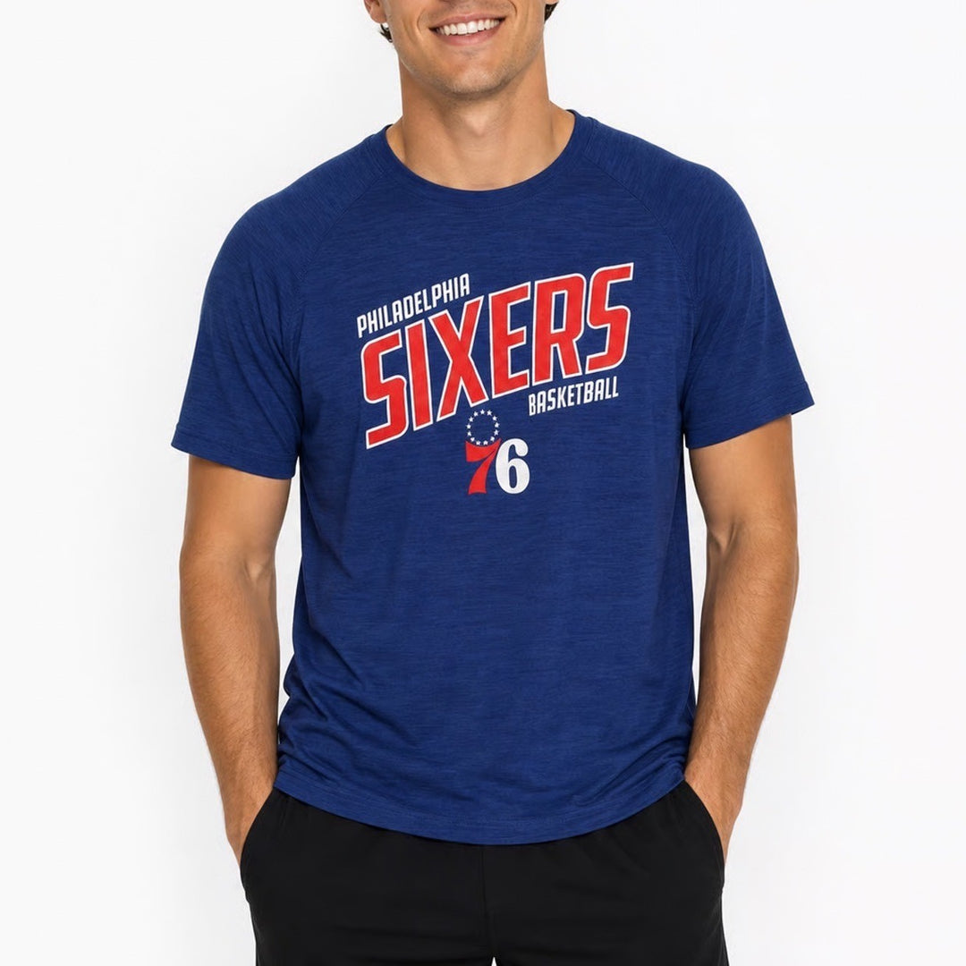 Fanatics Philadelphia 76ers Mens Large Blue Heathered Basketball T-Shirt NBA