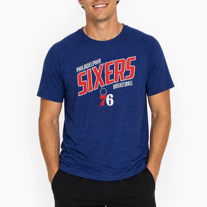 Fanatics Philadelphia 76ers Mens Large Blue Heathered Basketball T-Shirt NBA