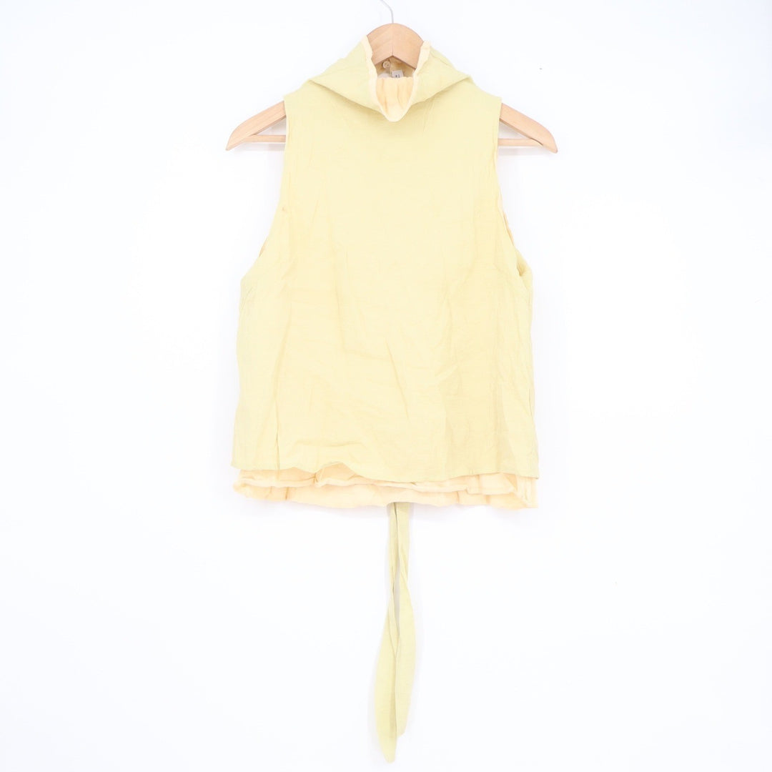 Zara Womens Sleeveless High Neck Tie Back Layered Top Pale Yellow Size S