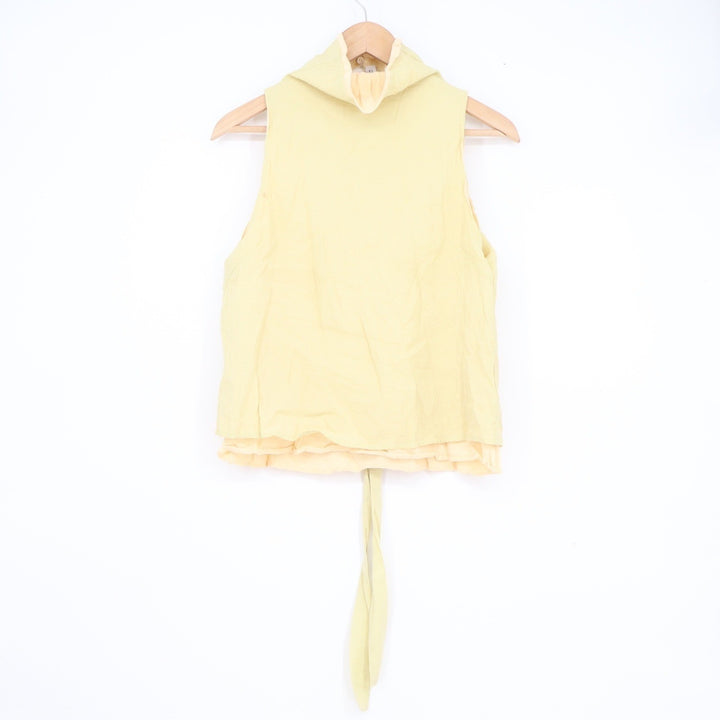 Zara Womens Sleeveless High Neck Tie Back Layered Top Pale Yellow Size S