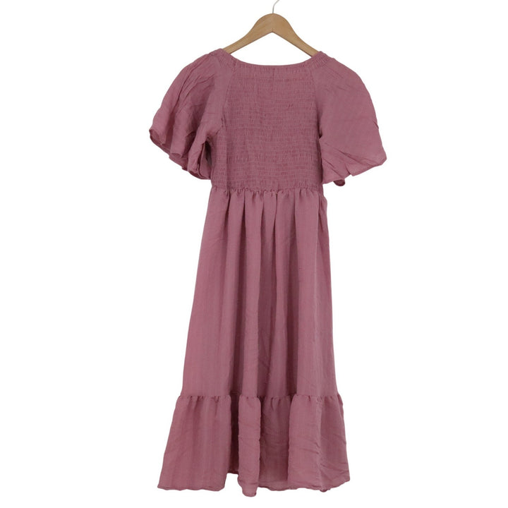 Unbranded Smocked Tiered Midi Dress Dusty Rose Pink Flutter Sleeve Size L